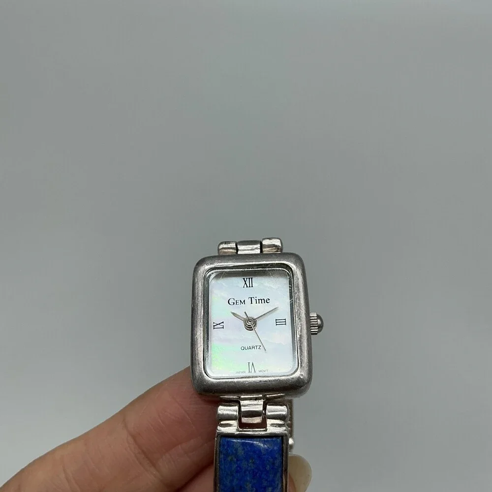 Gem Time Womens Watch 19mm MOP Dial Silver Tone Lapis Bracelet New Battery 7